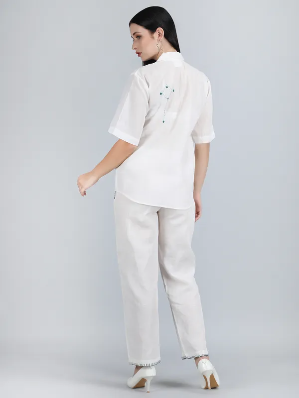White_Pure_Linen_Hand_Embroidered_Regular_Fit_Co-Ord_For_Women
