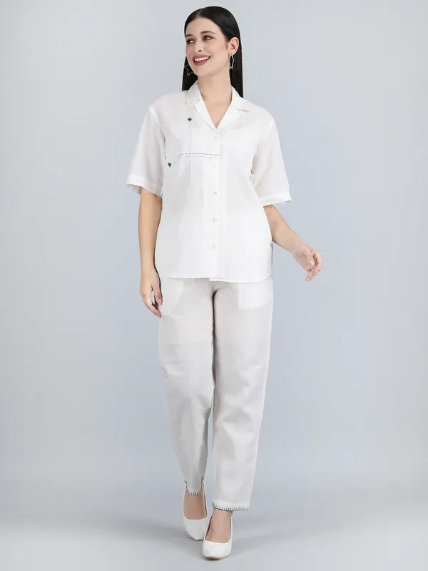 White_Pure_Linen_Hand_Embroidered_Regular_Fit_Co-Ord_For_Women