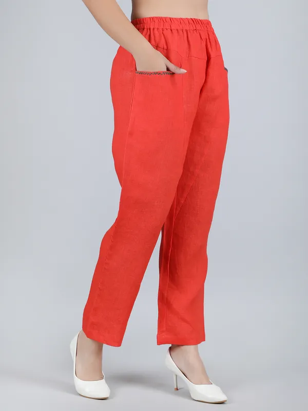 Orange_Pure_Linen_Hand_Embroidered_Pants_For_Women