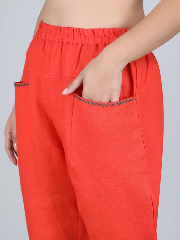 Orange_Pure_Linen_Hand_Embroidered_Pants_For_Women