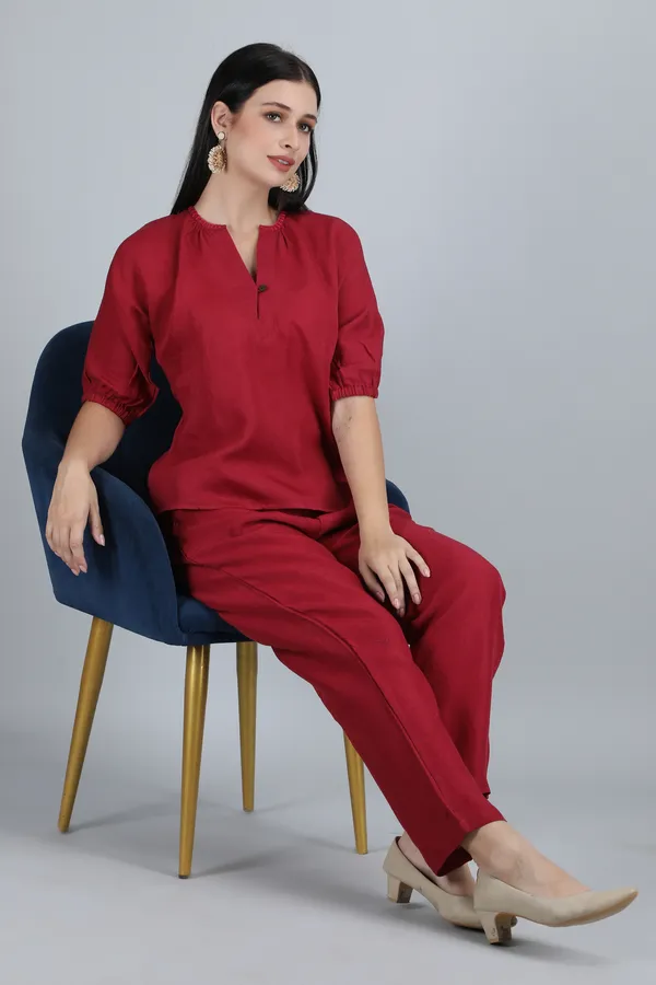 Maroon_Pure_Linen_Hand_Embroidered_Top_For_Women