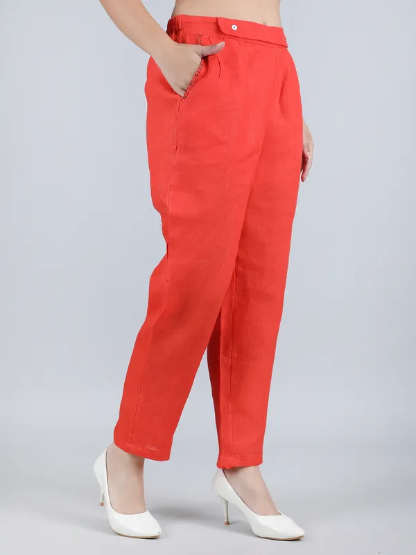 Orange_Pure_Linen_Hand_Embroidered_Pants_For_Women