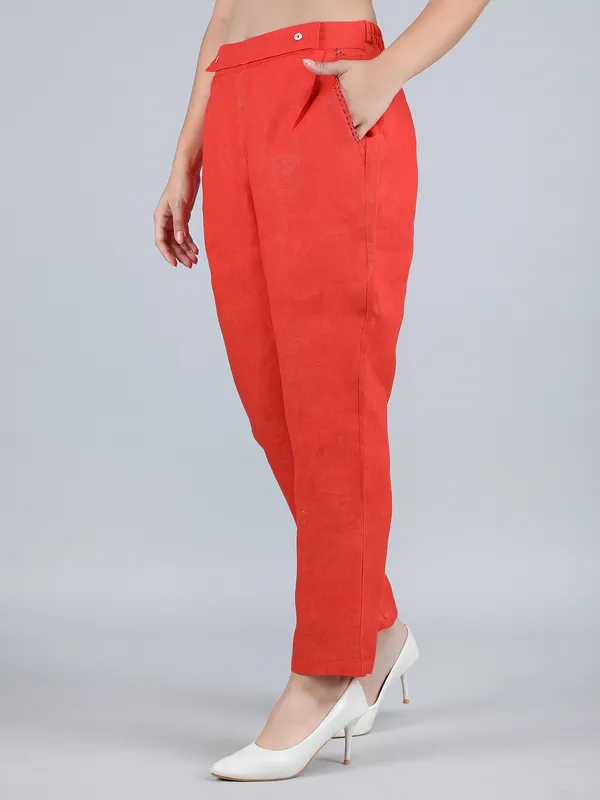 Orange_Pure_Linen_Hand_Embroidered_Pants_For_Women