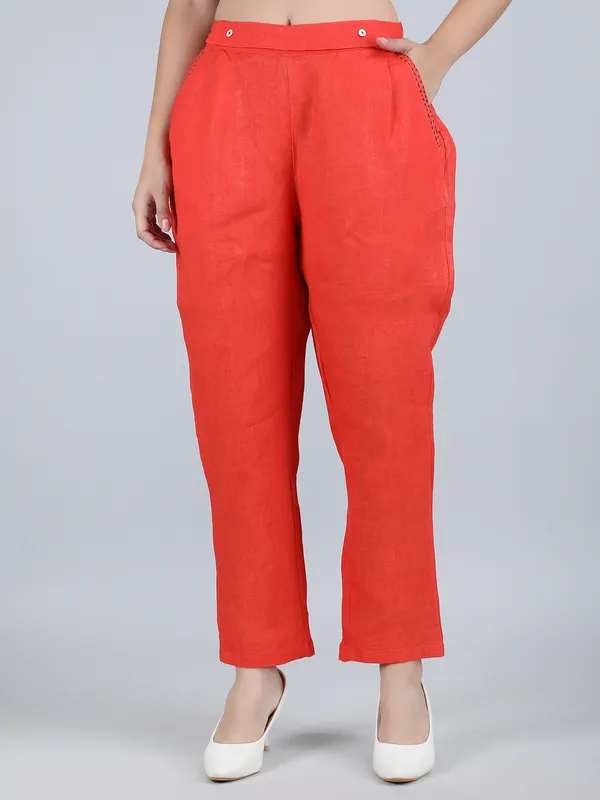 Orange_Pure_Linen_Hand_Embroidered_Pants_For_Women