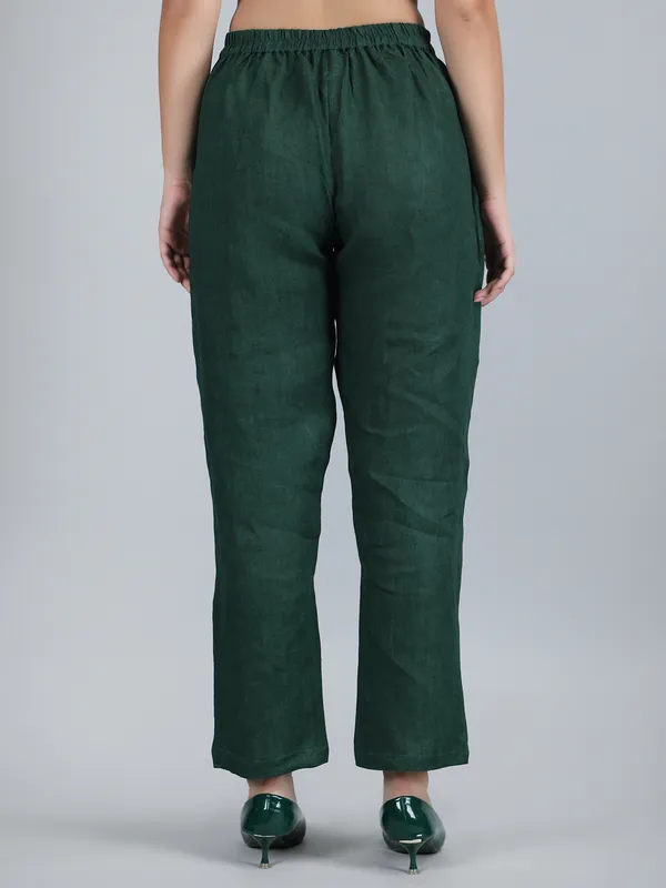 Green_Pure_Linen_Hand_Embroidered_Pants_For_Women