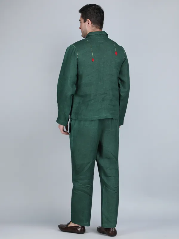 Green_Pure_Linen_Hand_Embroidered_Shirt_With_Pants_Co-Ord_Set_For_Men