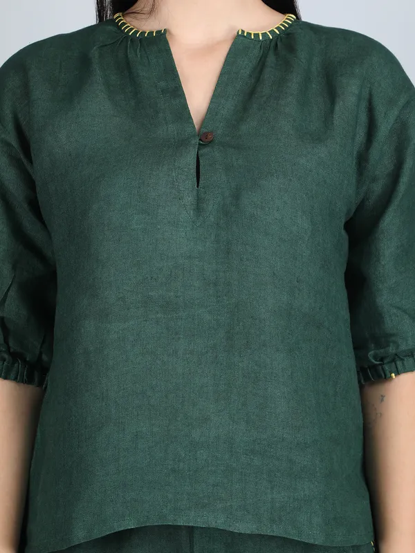 Green_Pure_Linen_Hand_Embroidered_Co-Ord_For_Women
