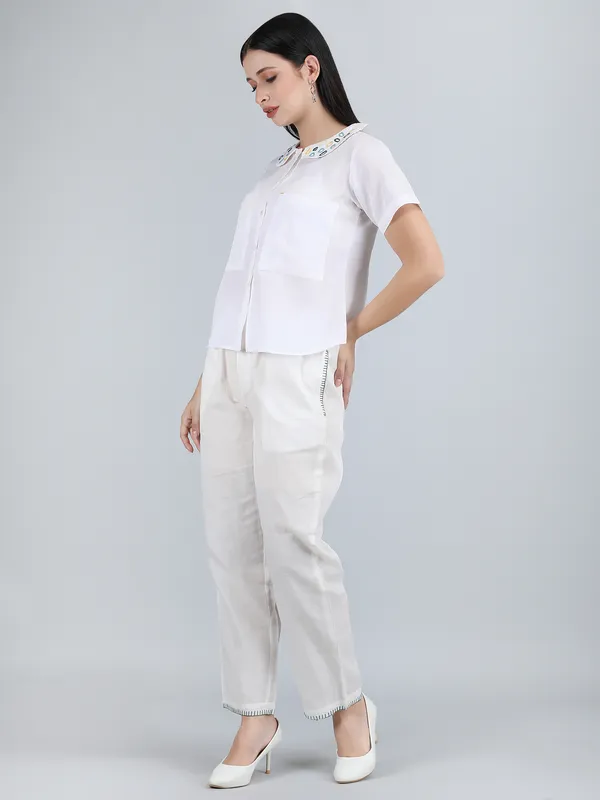 White_Pure_Linen_Hand_Embroidered_Collar_Co-Ord_For_Women