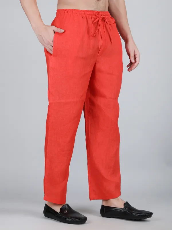 Orange_Pure_Linen_Hand_Embroidered_Pants_For_Men