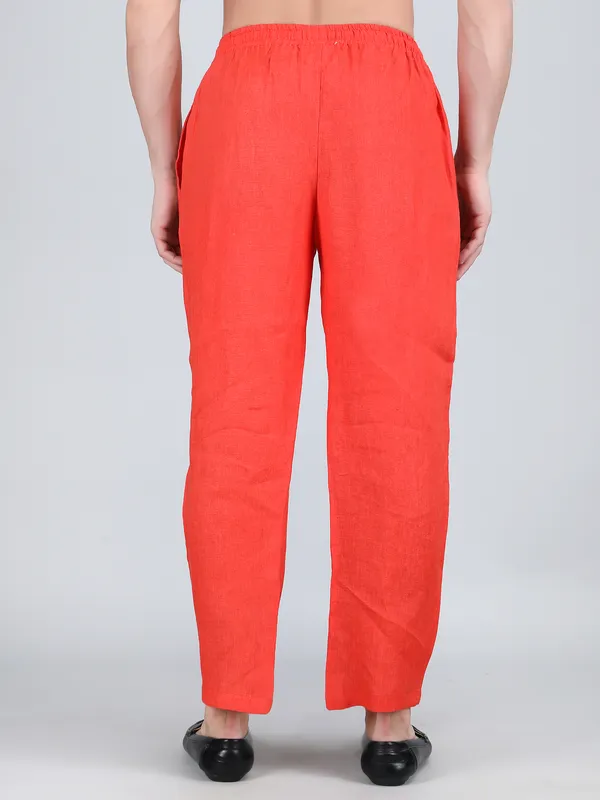 Orange_Pure_Linen_Hand_Embroidered_Pants_For_Men