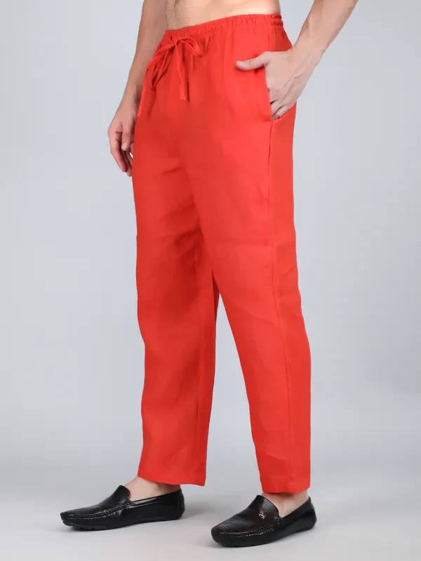 Orange_Pure_Linen_Hand_Embroidered_Pants_For_Men