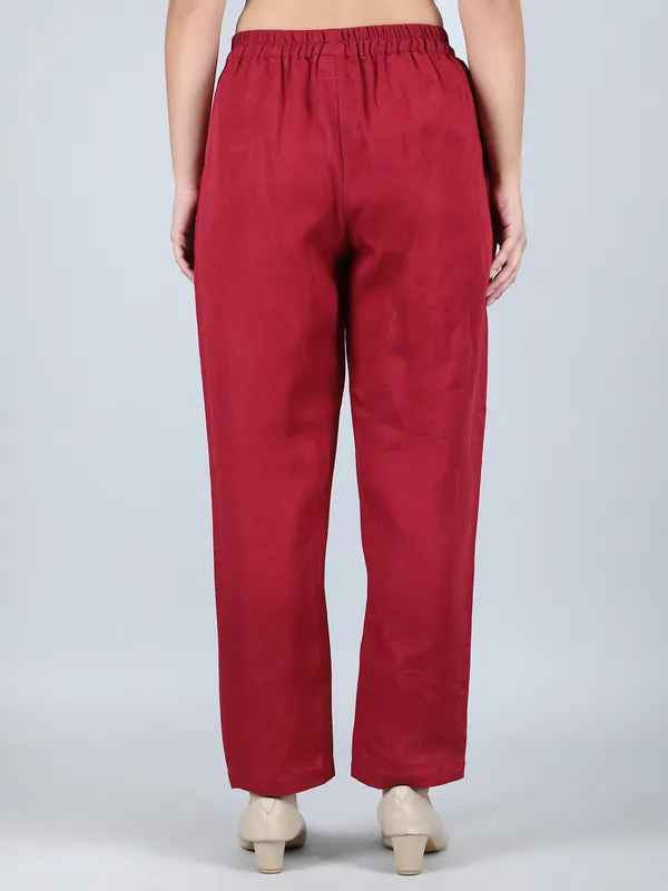 Maroon_Pure_Linen_Hand_Embroidered_Pants_For_Women