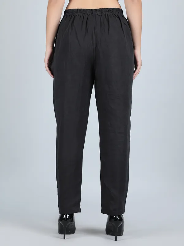 Black_Pure_Linen_Hand_Embroidered_Pants_For_Women