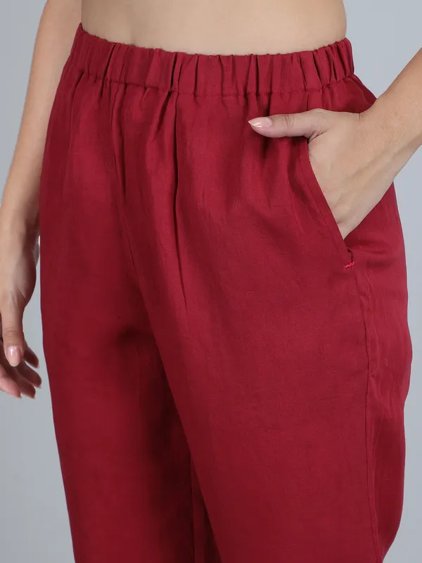 Maroon_Pure_Linen_Hand_Embroidered_Pants_For_Women