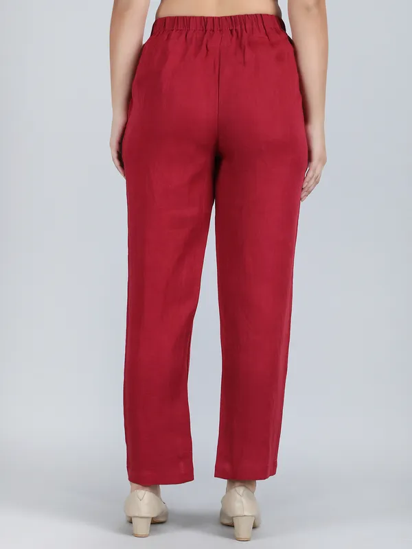 Maroon_Pure_Linen_Hand_Embroidered_Pants_For_Women