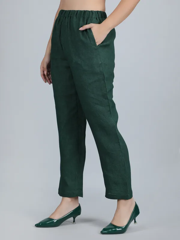 Green_Pure_Linen_Hand_Embroidered_Pants_For_Women