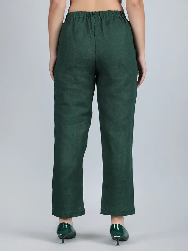 Green_Pure_Linen_Hand_Embroidered_Pants_For_Women