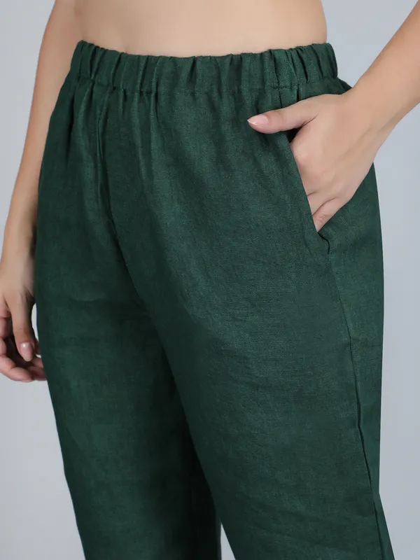 Green_Pure_Linen_Hand_Embroidered_Pants_For_Women