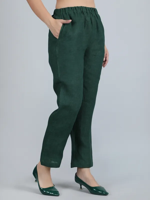 Green_Pure_Linen_Hand_Embroidered_Pants_For_Women