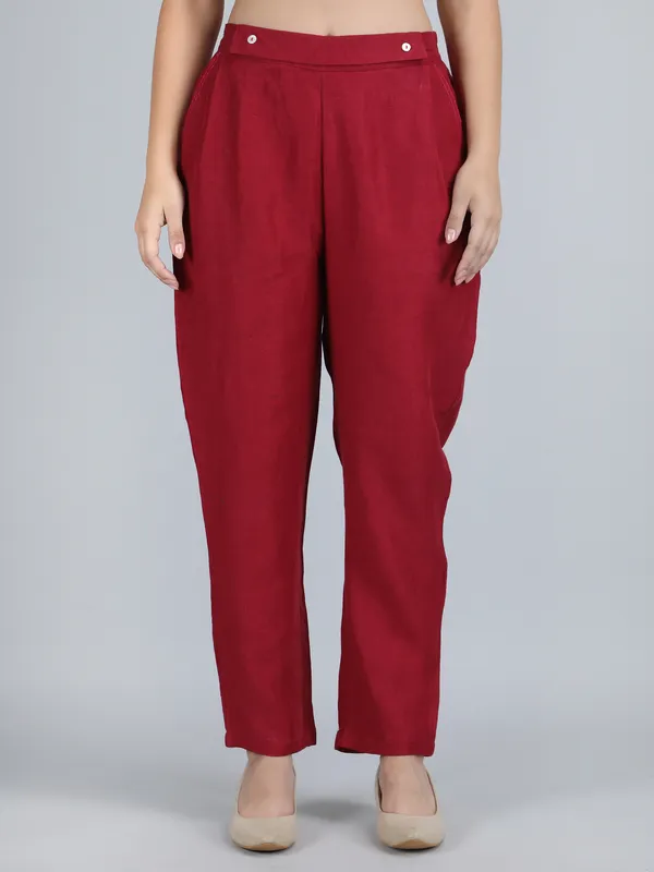 Maroon_Pure_Linen_Hand_Embroidered_Pants_For_Women