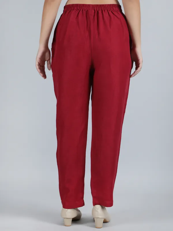 Maroon_Pure_Linen_Hand_Embroidered_Pants_For_Women