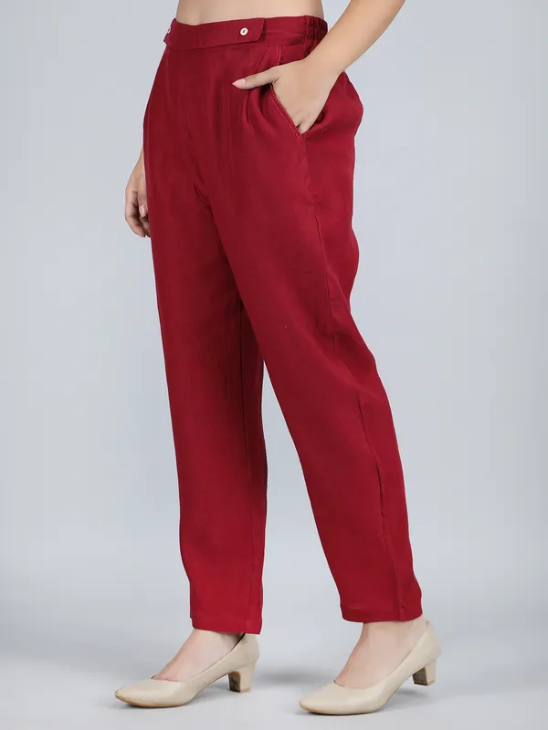 Maroon_Pure_Linen_Hand_Embroidered_Pants_For_Women