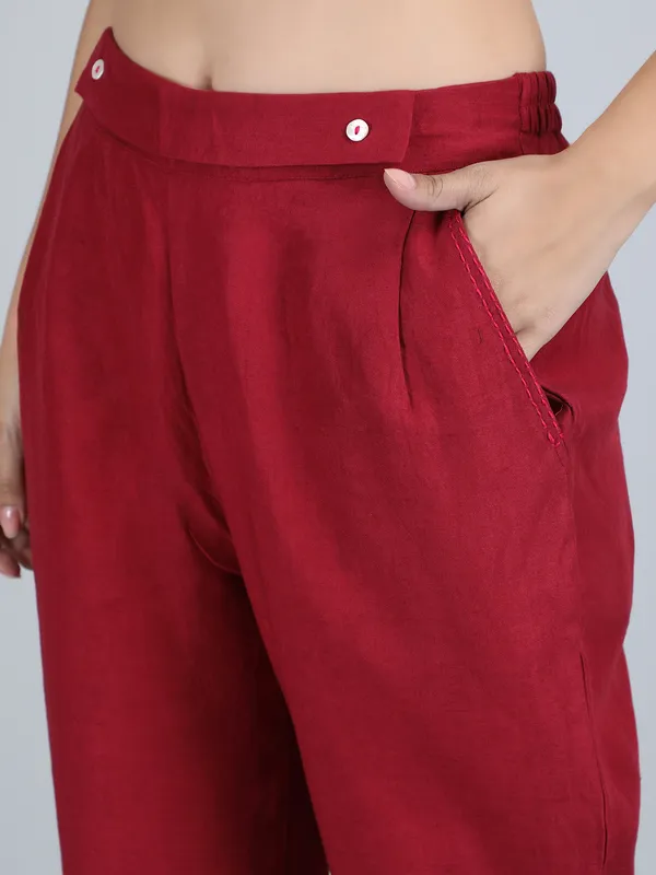 Maroon_Pure_Linen_Hand_Embroidered_Pants_For_Women