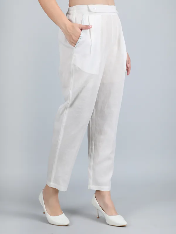 White_Pure_Linen_Hand_Embroidered_Pants_For_Women