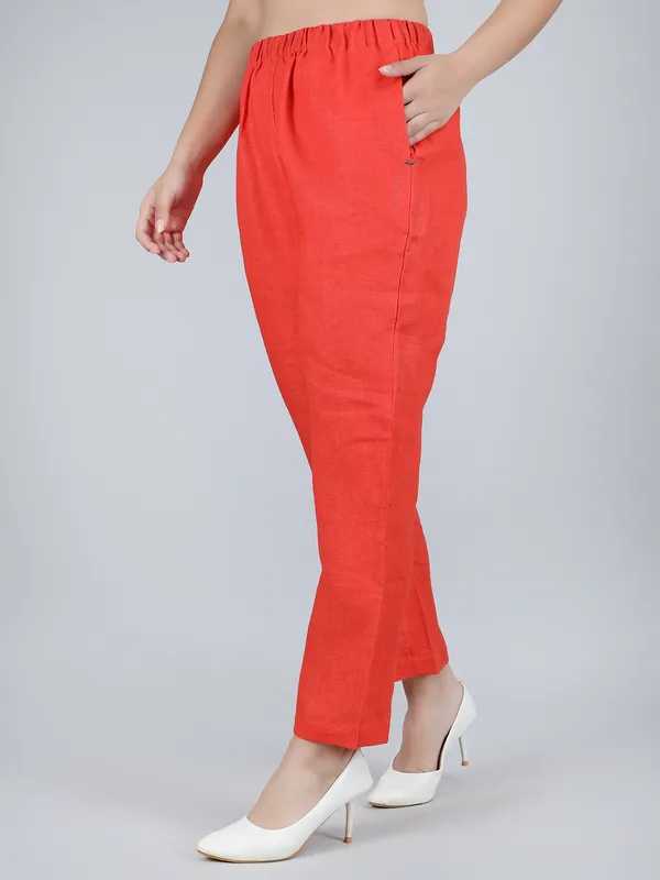 Orange_Pure_Linen_Hand_Embroidered_Pants_For_Women