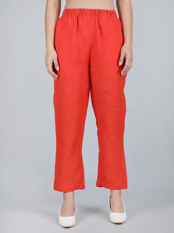 Orange_Pure_Linen_Hand_Embroidered_Pants_For_Women