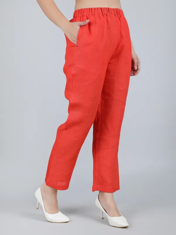 Orange_Pure_Linen_Hand_Embroidered_Pants_For_Women