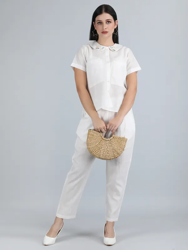 White_Pure_Linen_Hand_Embroidered_Shirt_For_Women