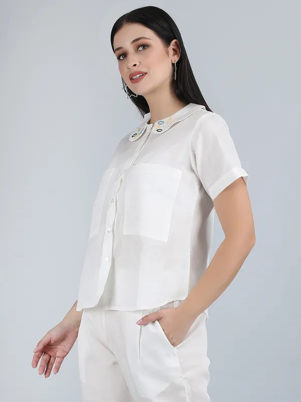 White_Pure_Linen_Hand_Embroidered_Shirt_For_Women