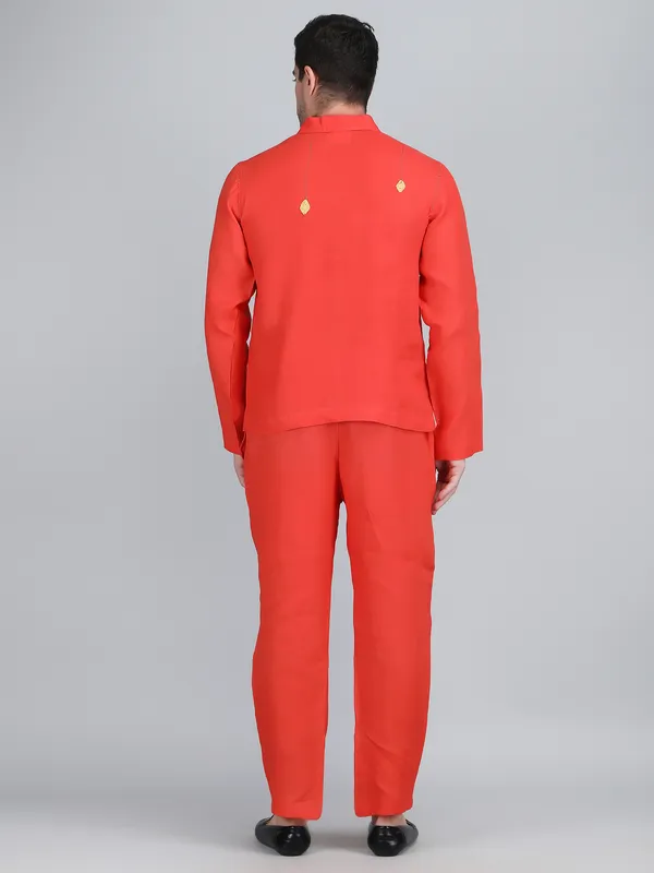 Orange_Pure_Linen_Hand_Embroidered_Shirt_With_Pants_Co-Ord_Set_For_Men