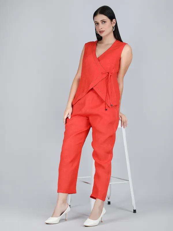 Orange_Pure_Linen_Hand_Embroidered_Top_For_Women