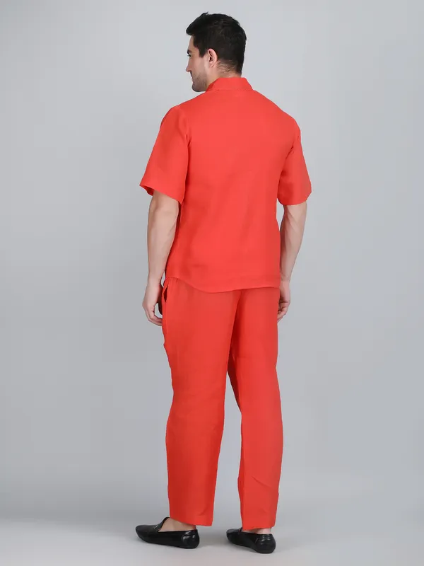 Orange_Pure_Linen_Hand_Embroidered_Shirt_With_Pants_Co-Ord_Set_For_Men