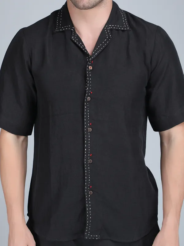 Black_Pure_Linen_Hand_Embroidered_Shirt_With_Pants_Co-Ord_Set_For_Men