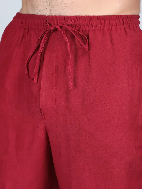 Maroon_Pure_Linen_Hand_Embroidered_Pants_For_Men