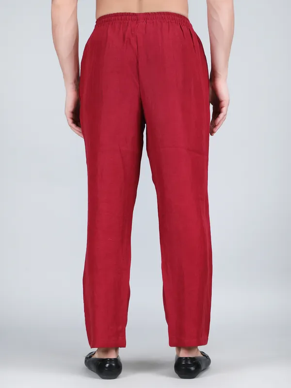 Maroon_Pure_Linen_Hand_Embroidered_Pants_For_Men
