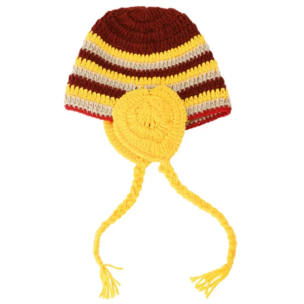 Maroon_&_yellow_Woolen_Cap_For_Women