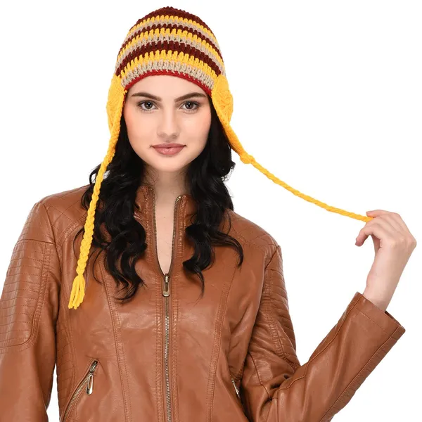 Maroon_&_yellow_Woolen_Cap_For_Women