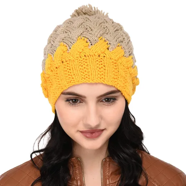 Beige_&_Yellow_Woolen_Cap_For_Unisex
