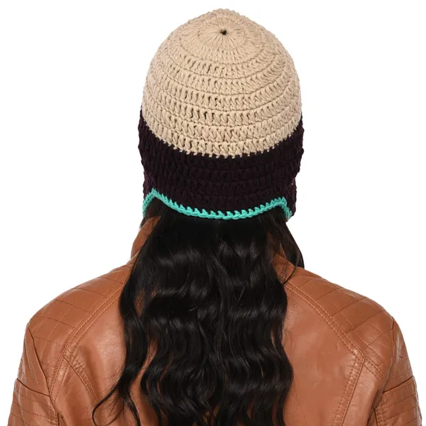 Beige_&_Black_Woolen_Cap_For_Women