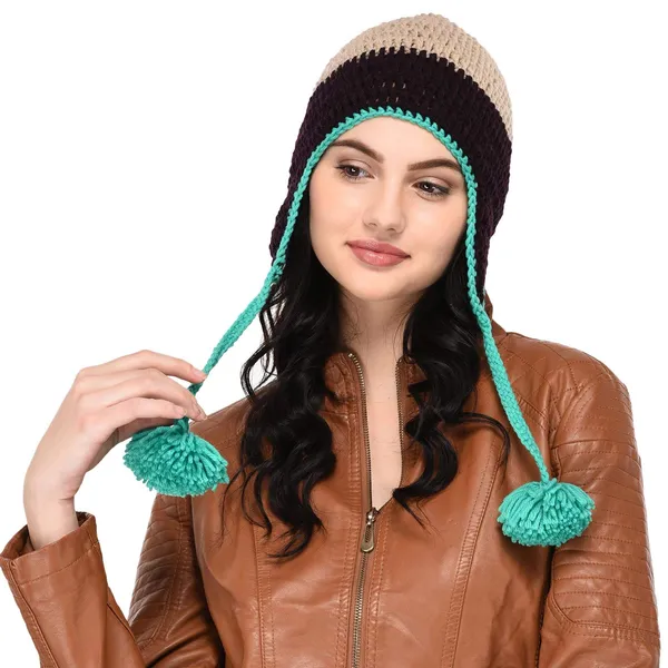 Beige_&_Black_Woolen_Cap_For_Women