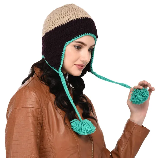 Beige_&_Black_Woolen_Cap_For_Women