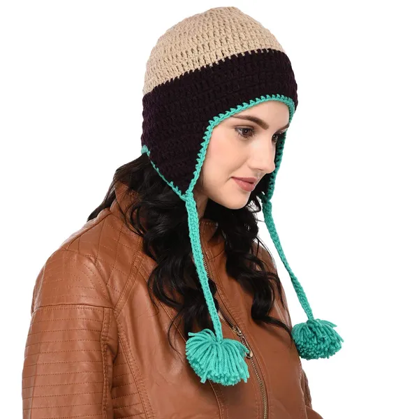 Beige_&_Black_Woolen_Cap_For_Women