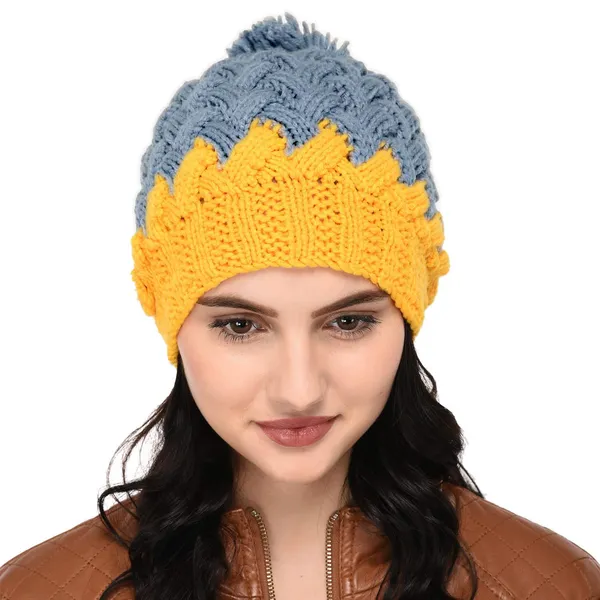 Grey_&_Yellow_Woolen_Cap_For_Women