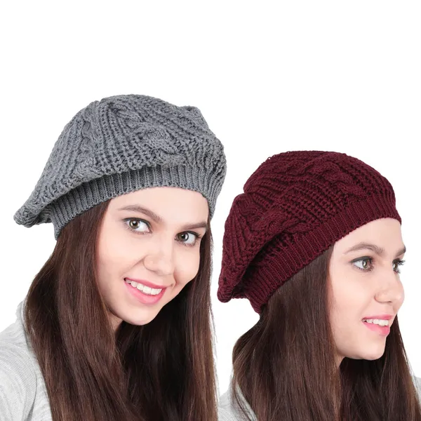 Maroon_&_Grey_Woolen_Cap_For_Women_(Pack_Of_2)