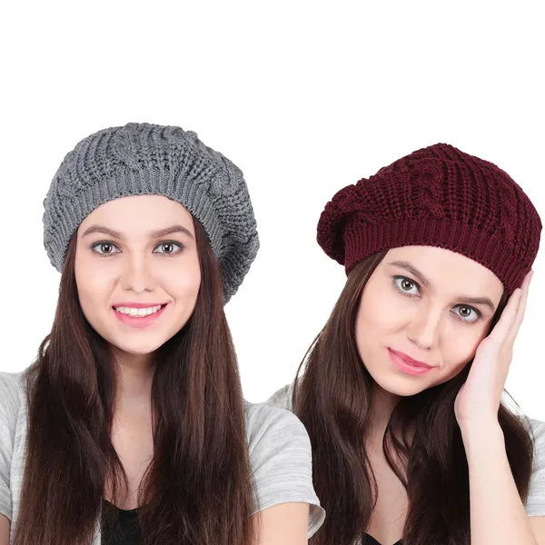 Maroon_&_Grey_Woolen_Cap_For_Women_(Pack_Of_2)