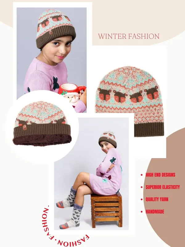 Multicolor_&_Brown_Woolen_Cap_For_Unisex_Child